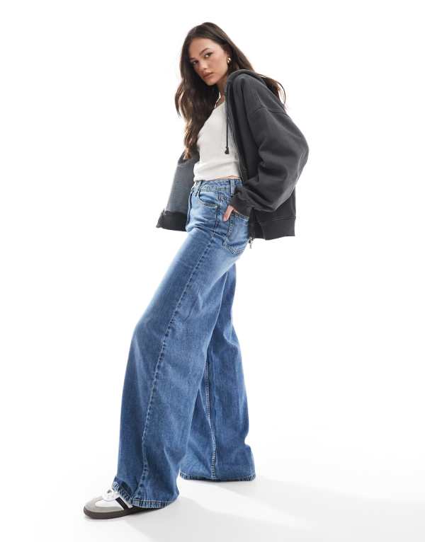 エイソス ASOS asos ASOS DESIGN トールソフトワイドレッグジーンズ ミッドウォッシュブルー ボトム パンツ レディース 女性 インポートブランド 小さいサイズから大きいサイズまで