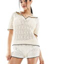エイソス ASOS asos ASOS DESIGN ニット ポロトップ コーデ コントラスト ブランケット ステッチ アイボリー トップス レディース 女性 ...