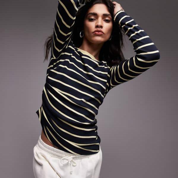 トップショップ Topshop TOPSHOP Topshop ストライプ ヒッチドサイド ロングスリーブ トップス マルチ トップス レディース 女性 インポートブランド 小さいサイズから大きいサイズまで