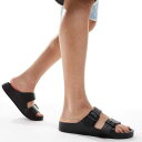 エイソス ASOS asos ASOS DESIGN ブラックラバーの2ストラップサンダル 靴 メンズ 男性 インポートブランド 小さいサイズから大きいサイズまで(4)