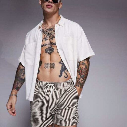 エイソス ASOS asos ASOS DESIGN シアサッカー スイムショーツ ショート丈 ブラウンストライプ 水着 メンズ 男性 インポートブランド 小さいサイズから大きいサイズまで エイソス ASOS asos ASOS DESIGN シアサッカー スイムショーツ ショート丈 ブラウンストライプ 水着 メンズ 男性 インポートブランド 小さいサイズから大きいサイズまで