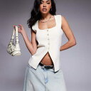 エイソス ASOS asos ASOS DESIGN スクエアネック コンパクトニット ウエストコート エクリュ トップス レディース 女性 インポートブランド 小さいサイズから大きいサイズまで(4)