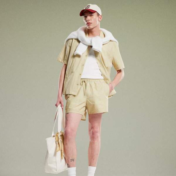エイソス ASOS asos ASOS DESIGN コーディネート シアサッカー スイムショーツ ショート丈 グリーン 水着 メンズ 男性 インポートブランド 小さいサイズから大きいサイズまで