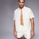 エイソス ASOS asos ASOS DESIGN コーディネート ボックス型オーバーサイズシャツ イエローシアサッカーストライプ トップス メンズ 男性 イ...