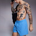エイソス ASOS asos ASOS DESIGN シアサッカー スイムショーツ ショート丈 ブルー 水着 メンズ 男性 インポートブランド 小さいサイズから大きいサイズまで