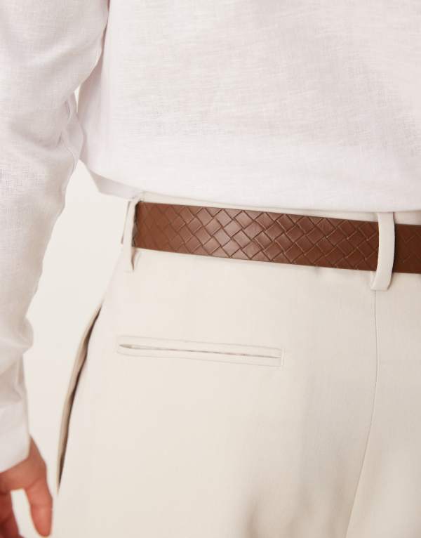 エイソス ASOS asos ASOS DESIGN エンボス織りスマートベルト ブラウンフェイクレザー ベルト メンズ 男性 インポートブランド