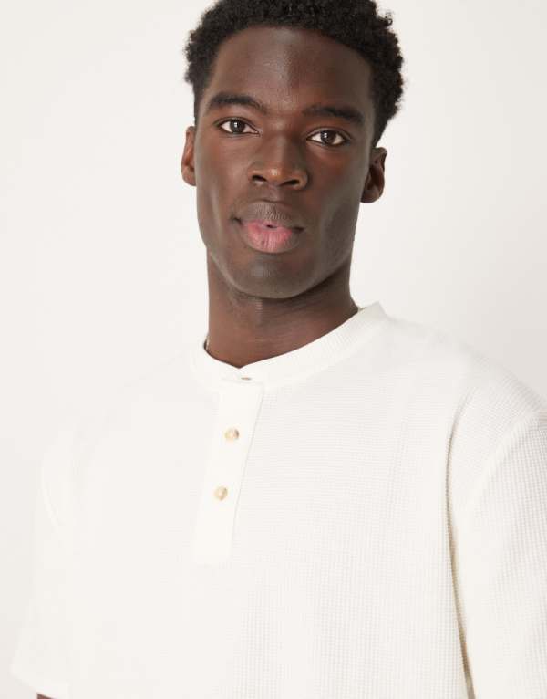 エイソス ASOS asos ASOS DESIGN ヘンリーワッフルパジャマセット ネイビー＆ホワイト 部屋着 メンズ 男性 インポートブランド 小さいサイズから大きいサイズまで