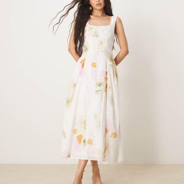エイソス ASOS asos ASOS DESIGN プレーリースクエアネック マキシドレス ドロッ
