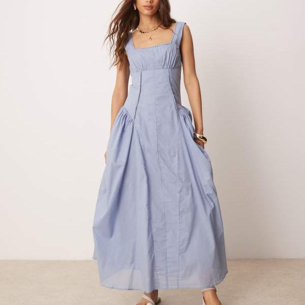 エイソス ASOS asos ASOS DESIGN プレーリースクエアネック マキシドレス ドロッ