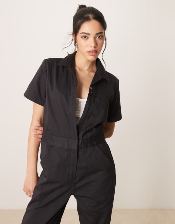 ディッキーズ Dickies ディッキーズ 半袖ジャンプスーツ（黒） オールインワン レディース 女性 インポートブランド 小さいサイズから大きいサイズまで