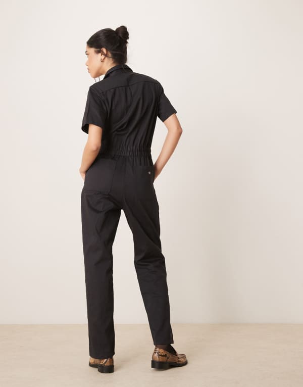 ディッキーズ Dickies ディッキーズ 半袖ジャンプスーツ（黒） オールインワン レディース 女性 インポートブランド 小さいサイズから大きいサイズまで