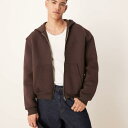エイソス ASOS asos ASOS DESIGN ヘビーウェイト ボックス型オーバーサイズ ジップスルー スキューバ パーカー ブラウン トップス メンズ 男性 インポートブランド 小さいサイズから大きいサイズまで