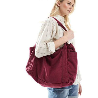 エイソス ASOS asos ASOS DESIGN 厚手のウォッシュ加工トートバッグ(バーガンディ) 鞄 レディース 女性 インポートブランド