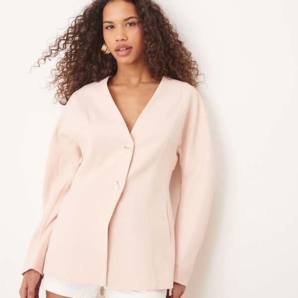エイソス ASOS asos ASOS DESIGN テーラードリネン風テクスチャードウエスト絞りブレザー(ライトピンク) アウター レディース 女性 インポートブランド 小さいサイズから大きいサイズまで