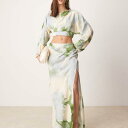 エイソス ASOS asos ASOS DESIGN 肩落ちカットアウト ミディアムドレス 水彩花柄 ワンピース レディース 女性 インポートブランド 小さいサイズから大きいサイズまで