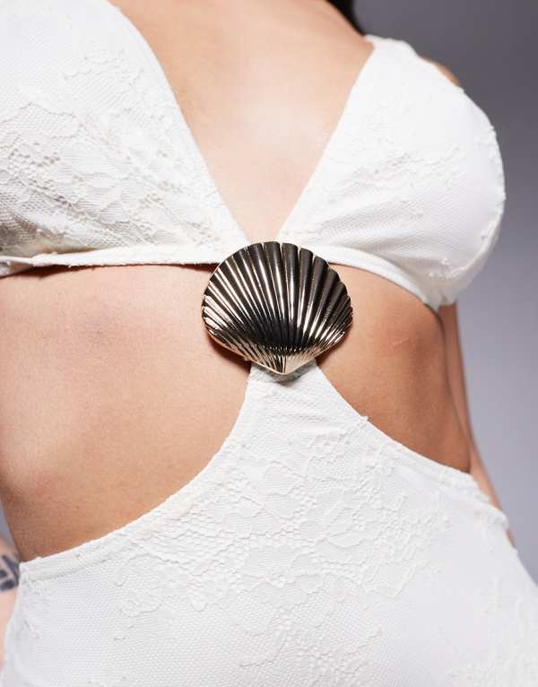 サウスビーチ SOUTH BEACH South Beach クリーム色のサウスビーチニットマキシカットアウトビーチドレス ワンピース レディース 女性 インポートブランド 小さいサイズから大きいサイズまで