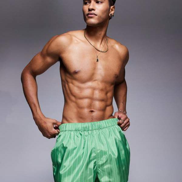 エイソス ASOS asos ASOS DESIGN ショート丈 スイムショーツ グリーンストライプ 水着 メンズ 男性 インポートブランド 小さいサイズから大きいサイズまで