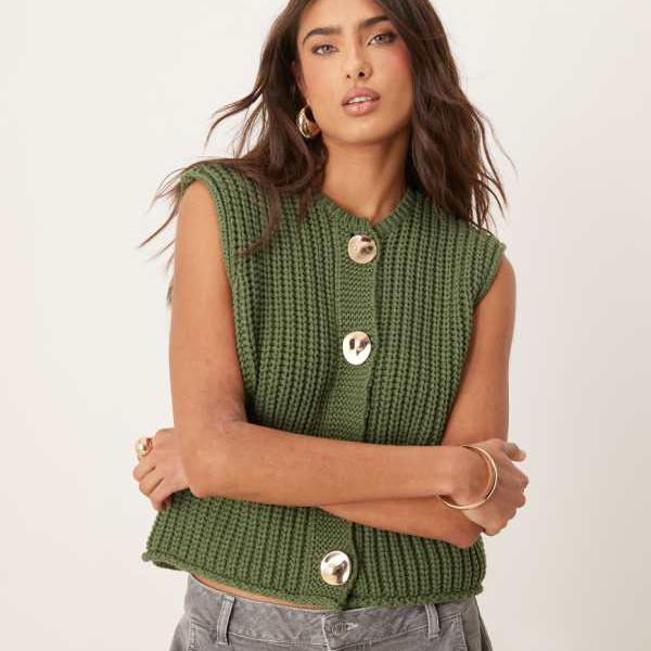 エイソス ASOS asos ASOS DESIGN チャンキーステッチ ウエストコート ゴールドボ