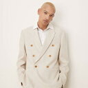 エイソス ASOS asos ASOS DESIGN ダブルブレスト レギュラー リネン ブレンド スーツ ジャケット ナチュラル ベージュ アウター メンズ 男性 インポートブランド 小さいサイズから大きいサイズまで