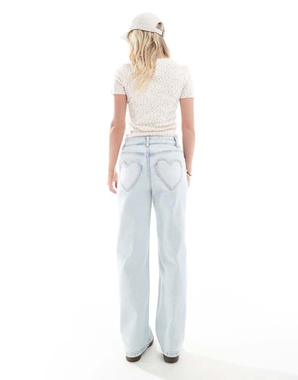 ミスセルフリッジ Miss Selfridge ミスセルフリッジ プチハートポケット ストレートレッグジーンズ アイスブリーチウォッシュ ボトム レディース 女性 インポートブランド 小さいサイズから大きいサイズまで