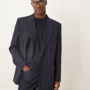 エイソス ASOS asos ASOS DESIGN ネイビー ピンストライプ リラックス ブレザー アウター メンズ 男性 インポートブランド 小さいサイズから大きいサイズまで