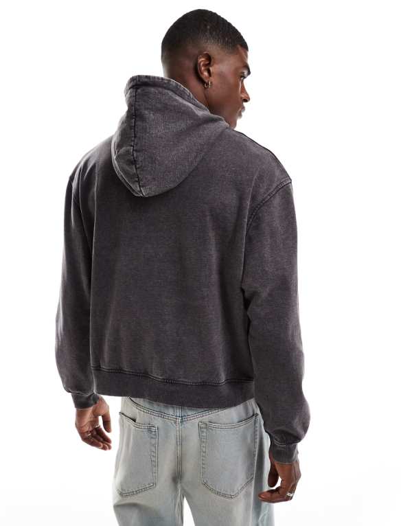 エイソス ASOS asos ASOS DESIGN オーバーサイズ アシッドウォッシュ パーカー フロントチェストプリント グレー トップス メンズ 男性 インポートブランド 小さいサイズから大きいサイズまで