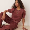 エイソス ASOS asos ASOS DESIGN 露出シーム ブラッシュバック 半袖 スウェット Tシャツ コーデ ウォッシュド バーガンディ パンツ ボトム レディース 女性 インポートブランド 小さいサイズから大きいサイズまで