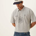 エイソス ASOS asos ASOS DESIGN クロップドオーバーサイズポロシャツ、厚手 300gsm グレーマール、ロゴ刺繍入り トップス メンズ 男性...