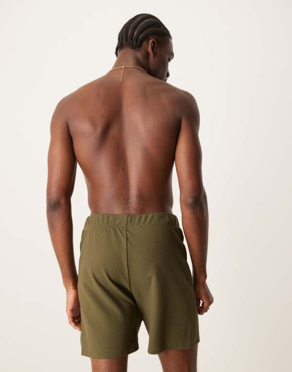 エイソス ASOS asos ASOS DESIGN 織りパッチ付きワッフルラウンジショーツ（カーキ） 部屋着 メンズ 男性 インポートブランド 小さいサイズから大きいサイズまで