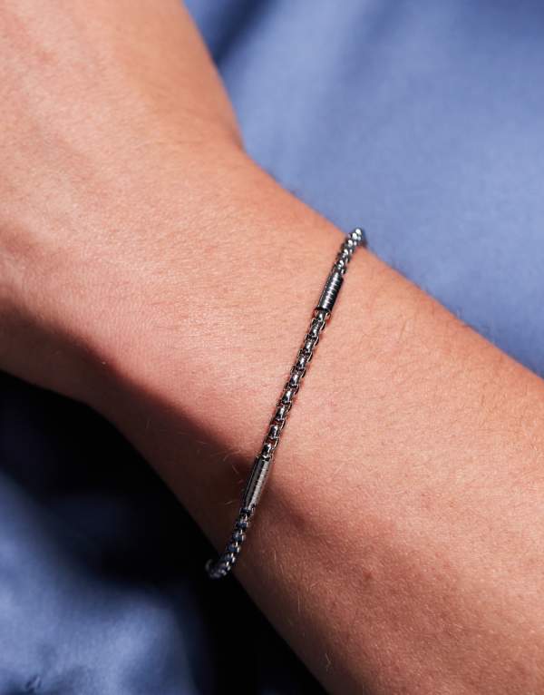 エイソス ASOS asos ASOS DESIGN 防水ステンレススチールボックスチェーンブレスレット シルバートーン アクセサリー メンズ 男性 インポートブランド