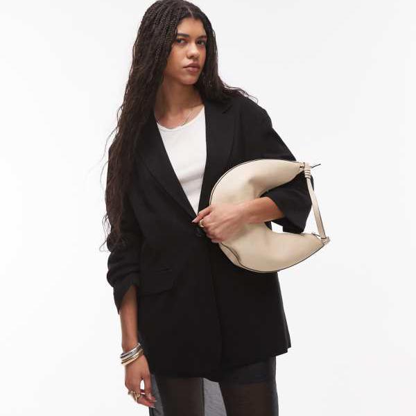 トップショップ Topshop TOPSHOP トップショップのリネン グランダッド スタイル ブレザー (黒) アウター レディース 女性 インポートブランド 小さいサイズから大きいサイズまで