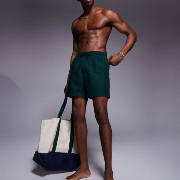 エイソス ASOS asos ASOS DESIGN ミドル丈スイムショーツ(ダークグリーン) 水着 メンズ 男性 インポートブランド 小さいサイズから大きいサイズまで