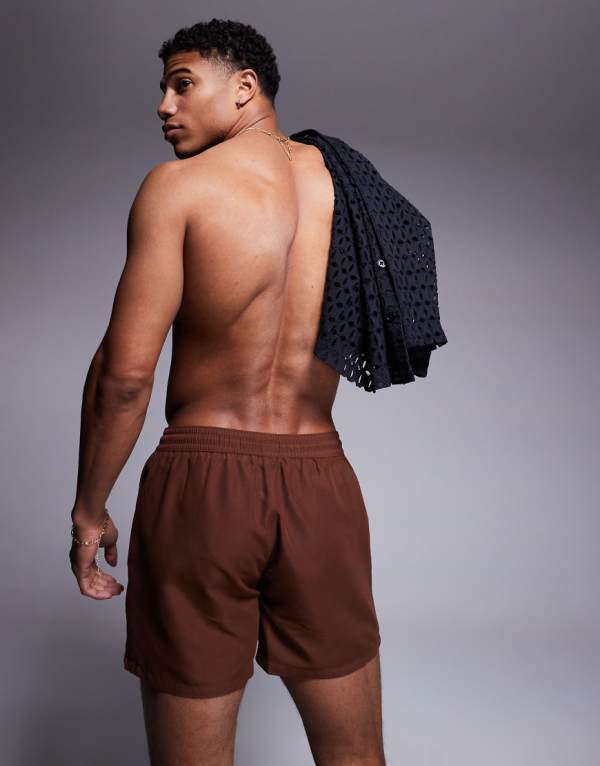 エイソス ASOS asos ASOS DESIGN ショート丈スイムショーツ（ダークブラウン） 水着 メンズ 男性 インポートブランド 小さいサイズから大きいサイズまで
