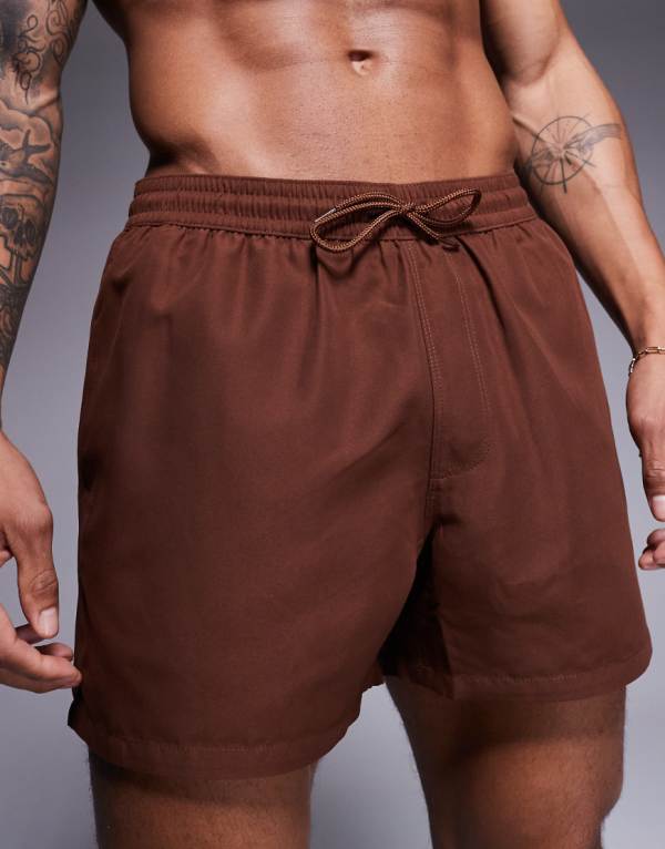 エイソス ASOS asos ASOS DESIGN ショート丈スイムショーツ（ダークブラウン） 水着 メンズ 男性 インポートブランド 小さいサイズから大きいサイズまで