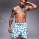 エイソス ASOS asos ASOS DESIGNのショート丈スイムショーツ(ブルー、ジオプリント) 水着 メンズ 男性 インポートブランド 小さいサイズから大きいサイズまで