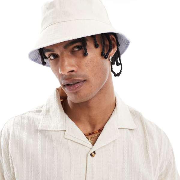 エイソス ASOS asos ASOS DESIGNのリバーシブルバケットハット（ブルー＆エクリュストライプ） 帽子 メンズ 男性 インポートブランド