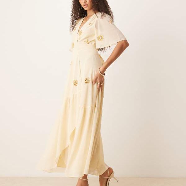 Hope & Ivy の淡いバターミルク色のマキシラップドレス ワンピース レディース 女性 インポートブラン..