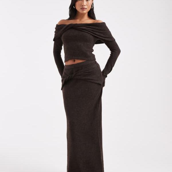 4th & Reckless Petite ニットツイストディテール マキシスカート コーデ チョコレート スカート レディース 女性 インポートブランド 小さいサイズから大きいサイズまで