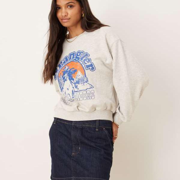 ラングラー Wrangler ラングラー カウボーイ チェストプリント スウェットシャツ（グレー マール） ト..