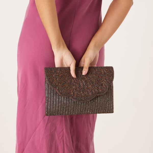 トゥルーデカダンス ビーズクラッチバッグ（チョコレートブラウン） 鞄 レディース 女性 インポートブランド