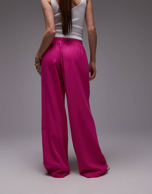 トップショップ Topshop TOPSHOP トップショップのリネンストレートレッグトラウザー（ホットピンク） ボトム レディース 女性 インポートブランド 小さいサイズから大きいサイズまで