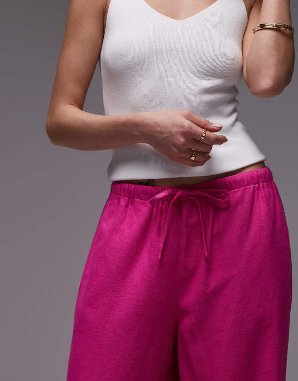 トップショップ Topshop TOPSHOP トップショップのリネンストレートレッグトラウザー（ホットピンク） ボトム レディース 女性 インポートブランド 小さいサイズから大きいサイズまで