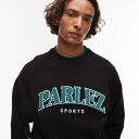 パールズ Parlez パルレズ バーシティ タオル地 ロゴ クルーネックスウェットトップ(ブラック) トップス メンズ 男性 インポートブランド 小さいサイズから大きいサイズまで