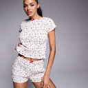 リバーアイランド River Island RIVER ISLAND リバーアイランドのシャーリングチェリープリントナイトウェアセット(ホワイト) 部屋着 レデ...