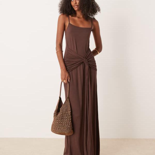 エイソス ASOS asos ASOS DESIGN ツイストディテール キャミミドレス（チョコレート） ワンピース レデ..