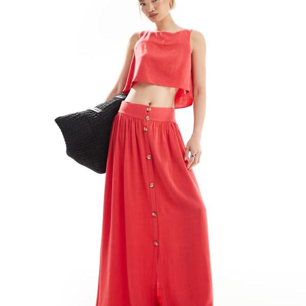 エイソス ASOS asos ASOS DESIGN コーデュロイ リネン マキシスカート（フロント