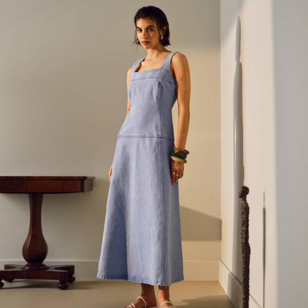 トップショップ Topshop TOPSHOP トップショップのデニムドロップウエストミディドレス(ブリーチ) ワンピース レディース 女性 インポートブランド 小さいサイズから大きいサイズまで