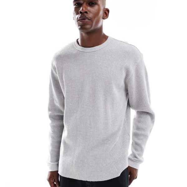 リーバイス Levi's リーバイスのライトグレーマールの長袖ワッフルサーマルTシャツ トップス メンズ 男..