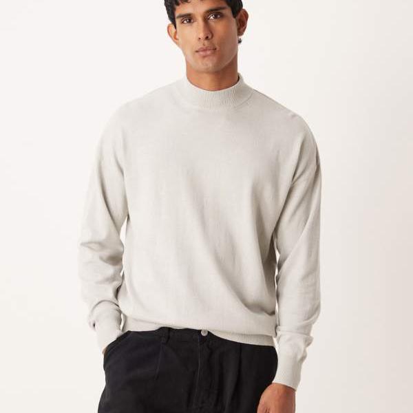 エイソス ASOS asos ASOS DESIGN リラックスした長袖ニットタートルネックTシャツ（ライトグレーマール..