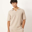 エイソス ASOS asos ASOS DESIGN ミンクのリラックスニットノッチネックポロコーデ トップス メンズ 男性 インポートブランド 小さいサイズから大きいサイズまで